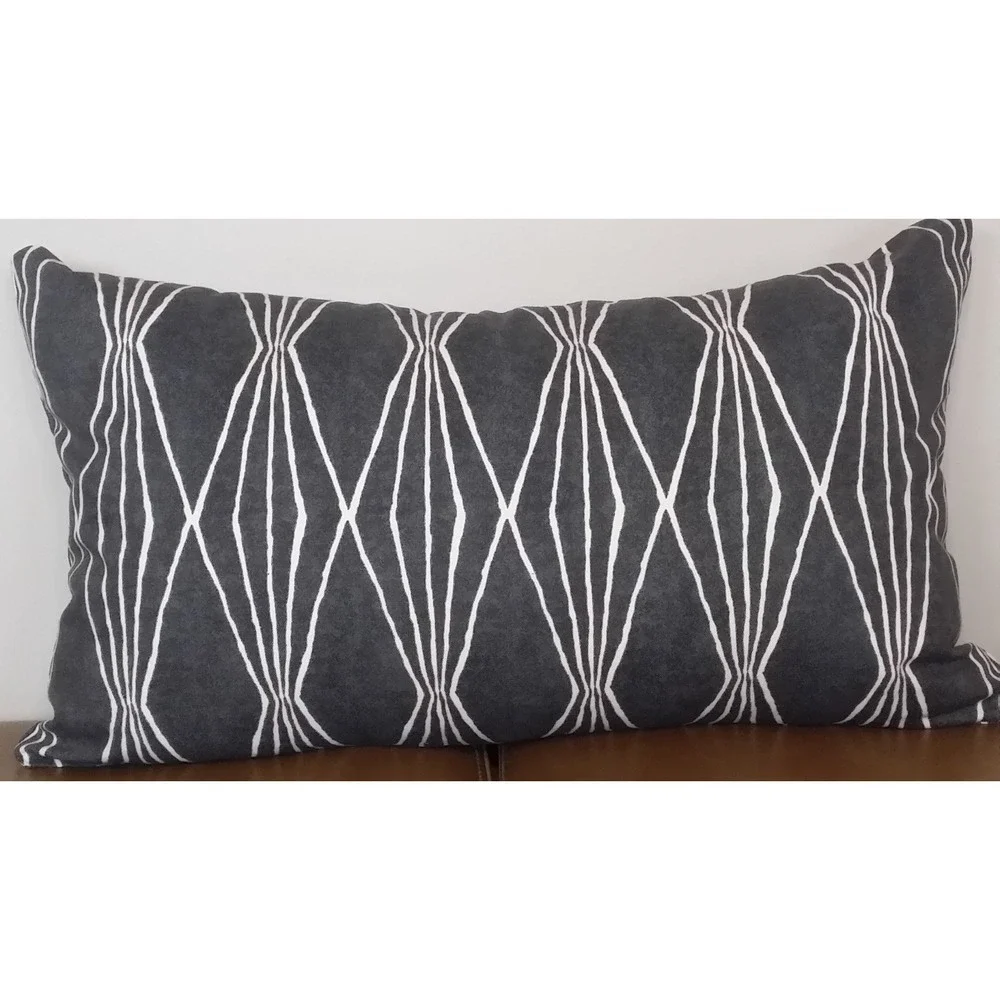 R. Allen Lumbar 14X24 Throw Pillow Cover Charcoal Gray Handcut Shapes Zipper NEW